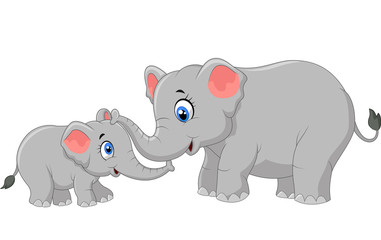 Cartoon elephant mother and calf bonding relationship
