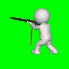 3D people - with machinegun 3 - green screen