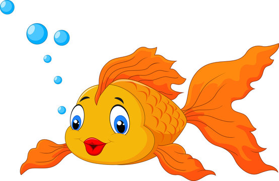 Cartoon cute golden fish isolated on white background