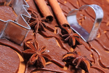 Spice and accessories for baking on dough for Christmas cookies and gingerbread