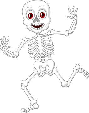 Cartoon happy Halloween skeleton dancing