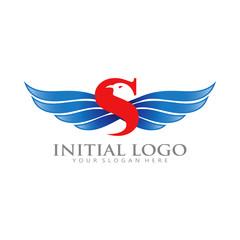 Initial S falcon hawk wings angle retro classic elegant logo