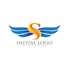 Initial S Bird wings angle retro classic elegant logo