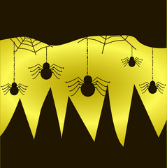 Spiders hang on the web on yellow-black background