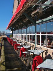 Waterfront restaurant patio in Steveston Village, Richmond, Canada