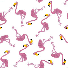 Obraz na płótnie Canvas Seamless Funny Cartoon Flamingo