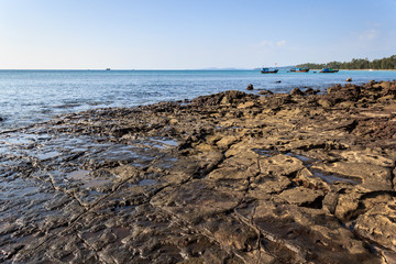 Rocks with the sea in the background,
