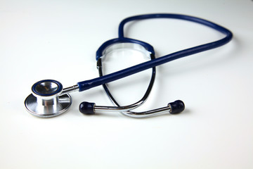 close up medical stethoscope on a white background