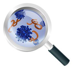 Magnifying Glass Bacteria Virus Concept