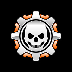 Stylized Mechanical Gear and Skull Emblem - Industrial Machinery Power Graphic Icon