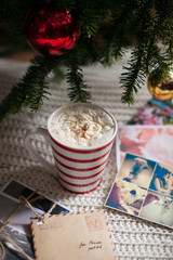 Christmas coffee tree with toys and greeting cards