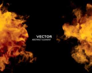 Vector illustration of fire elements on black.