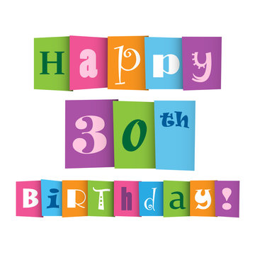 "HAPPY 30th BIRTHDAY" Vector Letters Card
