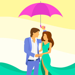Couple Under Umbrella Romantic Love