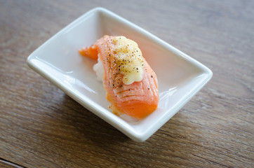 sushi with chopsticks