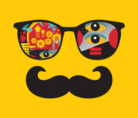 Retro sunglasses with reflection for hipster.