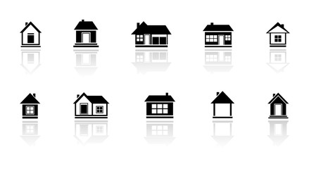 set isolated home with mirror reflection silhouette