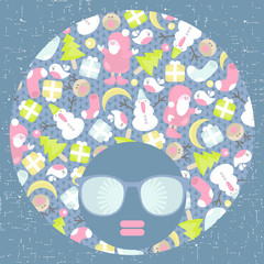 Black head woman with strange pattern hair.