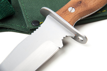 hunting knife with wooden handle, isolated