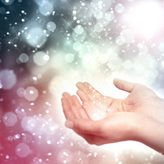 Female hands on white