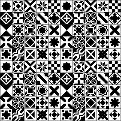 Black and white various moroccan tiles seamless pattern, vector