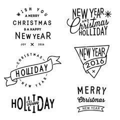 Vintage merry Christmas and happy new year badge