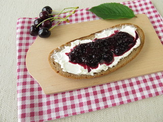 Bread with cherry jam