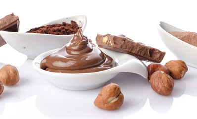 Sweet chocolate hazelnut spread with cocoa powder