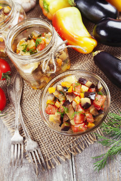 Steamed vegetables in a glass jar