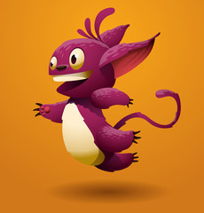 Vector crimson lemur. Image of cute funny lemur crimson color on an orange background.