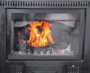 modern wood-burning stove to heat House