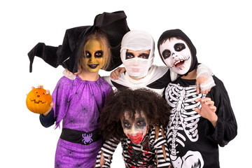 Kids in Halloween costumes
