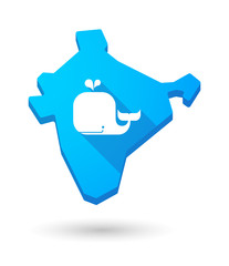 Long shadow India map icon with a whale