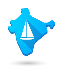 Long shadow India map icon with a ship