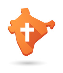 Long shadow India map icon with a christian cross