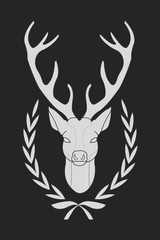 deer in laurel wreath - contour