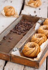 Coffee cupcakes in a wooden box