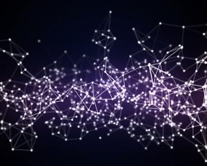 Abstract digital background with violet cybernetic particles