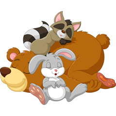 Fototapeta premium Cartoon wild animal sleeping together