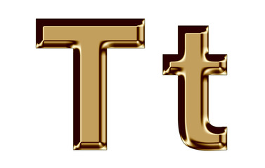 Golden letter T,t on white background