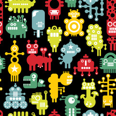 Robot and monsters cute seamless texture.