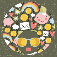 Black head woman with strange pattern hair.