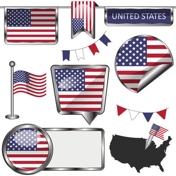 Glossy icons with flag of United States