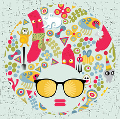 Black head woman with strange pattern hair.