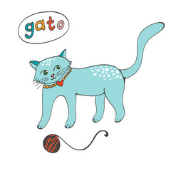 Hand drawn illustration of cute domestic cat