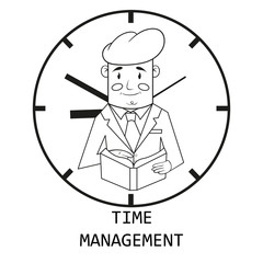 businessman on the background of hours. time management. vector.