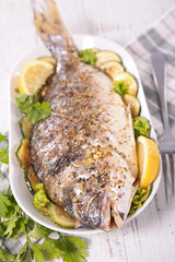 grilled fish and vegetables