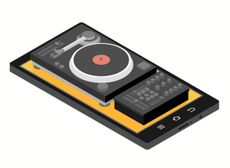 music isometric flat concept. Mobile phone player