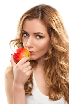 Young Beautiful Woman With Apple