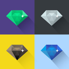 Diamond vector illustration set in flat design. Colored icons.